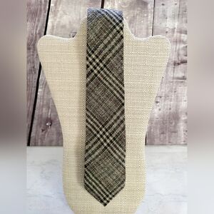 SPREZZA Mens Designer Wool Blend Skinny Tie Necktie Plaid Black Tan Retro